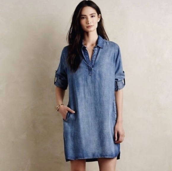 cloth & stone Dresses & Skirts - Cloth & Stone Anthropologie Arcata Chambray Shirt Dress – Denim – Mini – size S